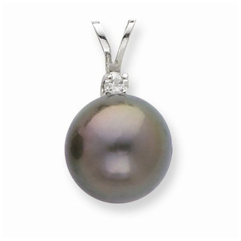 14k White Gold 10mm Salt Water Cult. Tahitian Pearl & Dia. Pendant, Pendants for Necklace