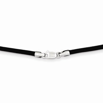 14K White Gold Black Leather Cord Necklace