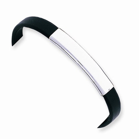 Sterling Silver Id Black Rubber Bracelet