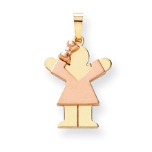 14k Gold Two-Tone Small Girl w/ Bow on Left Engravable Charm hide-image