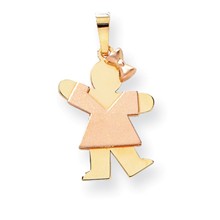 14k Gold Two-Tone Small Girl w/ Bow on Right Engravable Charm hide-image