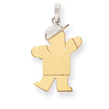 14k Gold Two-Tone Large Boy w/Hat on Left Engravable Charm hide-image