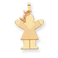 14k Gold Two-Tone Large Girl w/Bow on Left Engravable Charm hide-image