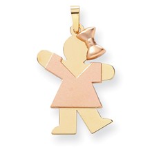 14k Gold Two-Tone Large Girl w/Bow on Right Engravable Charm hide-image
