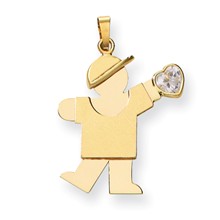 14k Gold Boy with CZ April Birthstone Charm hide-image