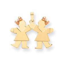 14k Gold Two-Tone Small Double Girls Engravable Charm hide-image