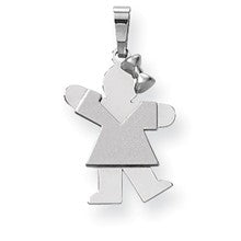 14k White Gold Small Girl w/Bow on Right Engravable Charm hide-image