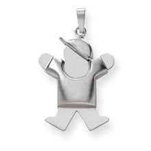 14k White Gold Puffed Boy w/Hat on Right Engravable Charm hide-image