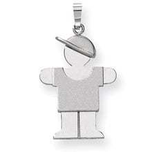 14k White Gold Medium Boy w/Hat on Right Engravable Charm hide-image