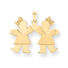 14k Gold Solid Engravable Small Double Girls Charm hide-image