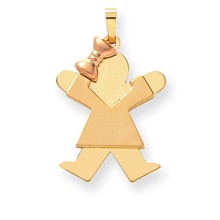 14k Gold Two-Tone Large Girl with Bow on Left Engravable Charm hide-image