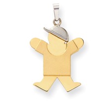 14k Gold Two-Tone Large Boy with Hat on Right Engravable Charm hide-image