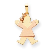 14k Gold Two-Tone Small Girl with Bow on Left Engravable Charm hide-image