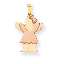 14k Gold Two-Tone Small Girl with Bow on Right Engravable Charm hide-image