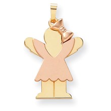 14k Gold Two-Tone Large Girl with Bow on Right Engravable Charm hide-image