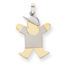 14k Gold Two-Tone Large Boy with Hat on Right Engravable Charm hide-image