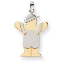 14k Gold Two-Tone Large Boy with Hat on Left Engravable Charm hide-image