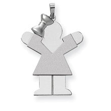 14k White Gold Large Girl with Bow on Left Engravable Charm hide-image