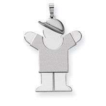 14k White Gold Large Boy with Hat on Right Engravable Charm hide-image