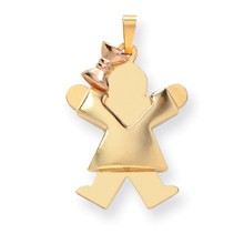 14k Gold Two-Tone Puffed Girl with Bow on Left Engravable Charm hide-image