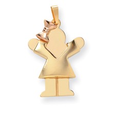 14k Two-Tone Puffed Girl with Bow on Left Engravable Charm hide-image