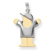 14k Gold Two-Tone Puffed Boy with Hat on Right Engravable Charm hide-image