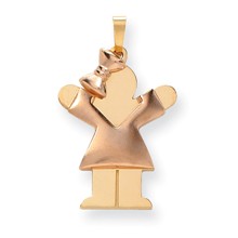 14k Gold Two-Tone Puffed Girl with Bow on Left Engravable Charm hide-image