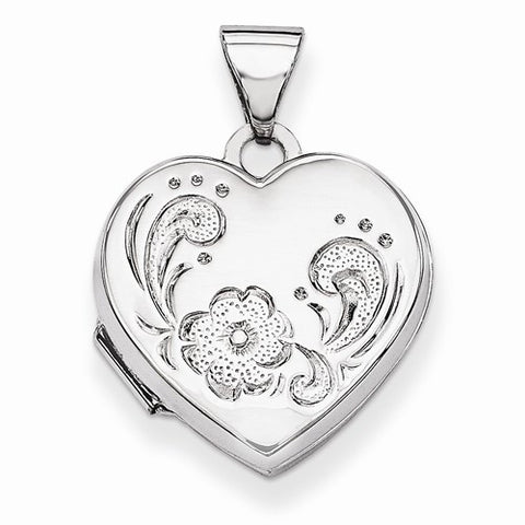 14k White Gold Heart Locket