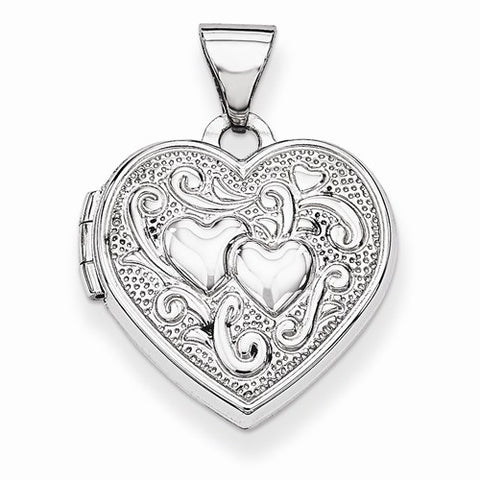 14k White Gold Heart Locket