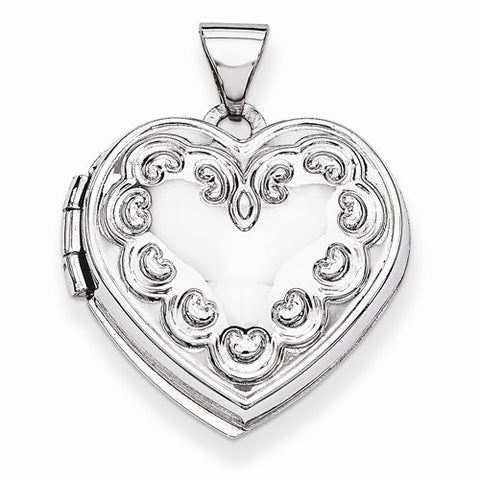 14k White Gold Domed Heart Locket