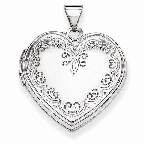 14k White Gold Heart Locket