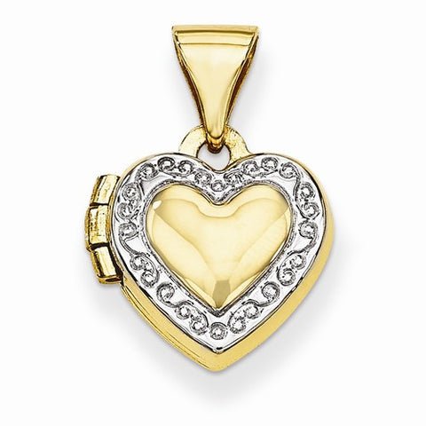 14k Gold with Rhodium Accent Heart Locket