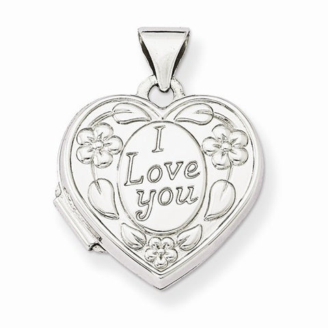 14k White Gold Polished Heart-Shaped I Love You Locket