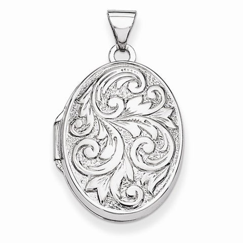 14k White Gold Polished Reversible Love You Always Oval Locket