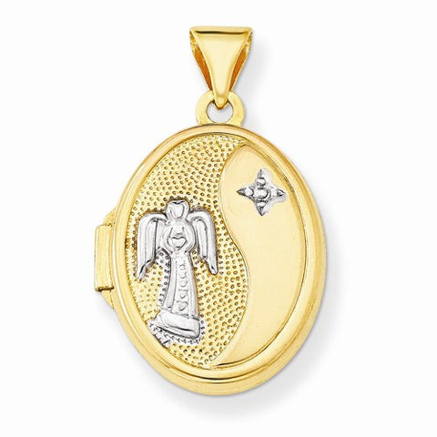 14k Gold Rhodium 17mm Guardian Angel Oval Locket