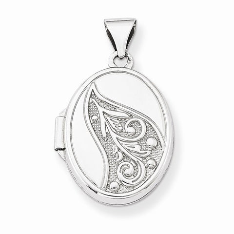 14k White Gold 17mm Embossed Oval Locket