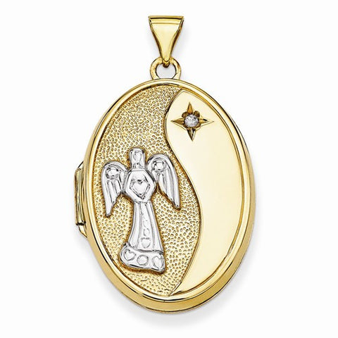 14k Gold Guardian Angel with Diamond 26mm Oval Locket