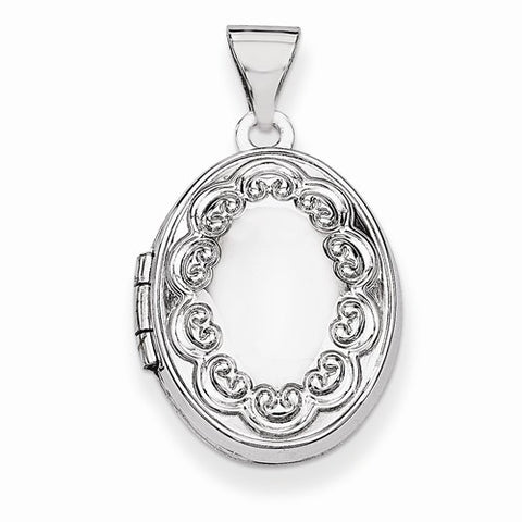 14k White Gold 17mm Oval Embossed Border Locket
