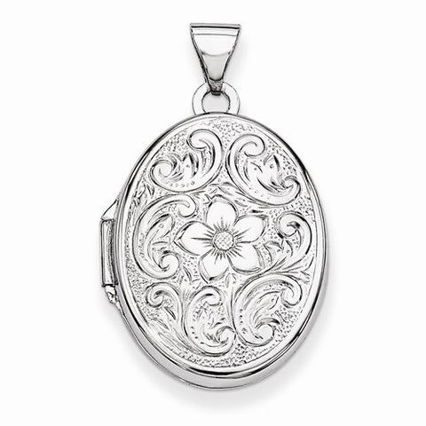 14k White Gold 21mm Oval Floral Scroll Border Locket