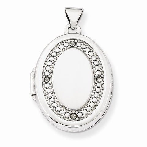14k White Gold 21mm Oval Diamond with Texture Locket
