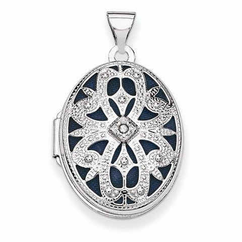 14k White Gold 21mm Oval w/Diamond Vintage Locket