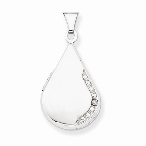 14k White Gold 21mm Tear Drop Diamond Set Locket