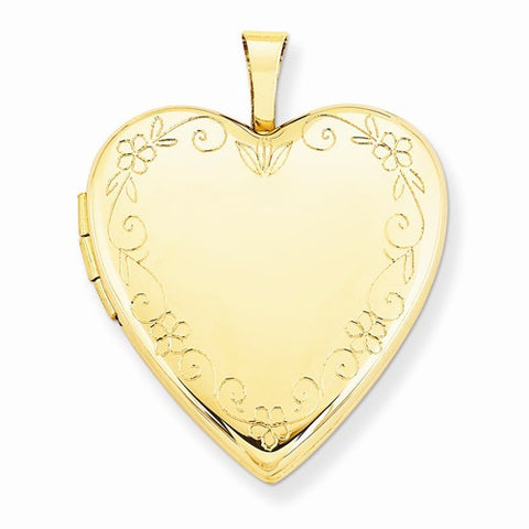 14k Gold 20mm Flower Vine Border Heart Locket