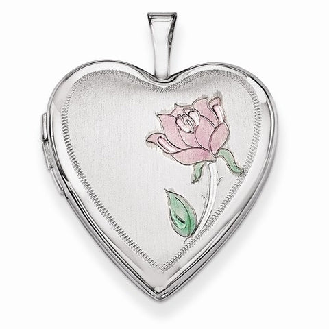 14k Gold 20mm White Gold Enamel Rose Heart Locket
