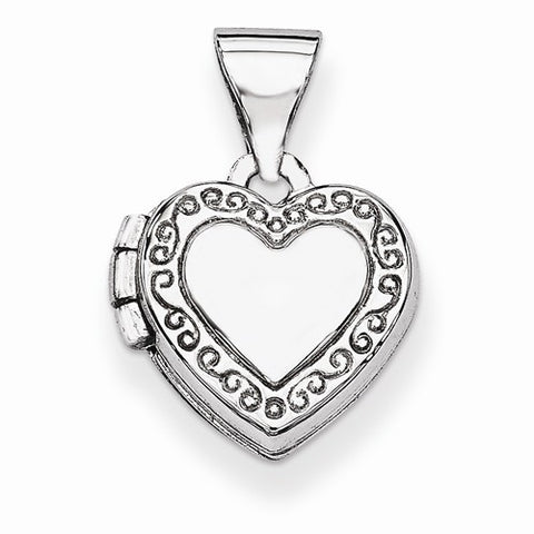 14k White Gold Polished Heart-Shaped Scrolled Locket