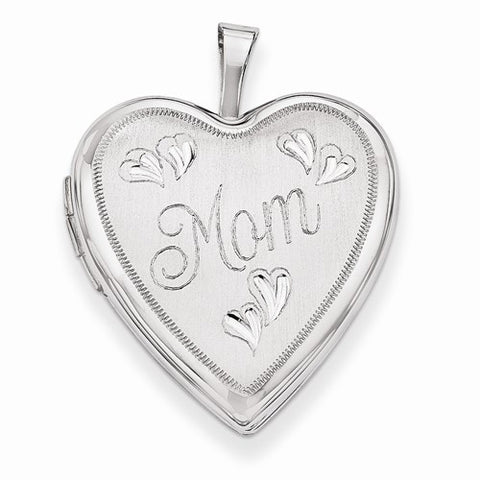 14k Gold 20mm White Gold Mom w/ Hearts Heart Locket