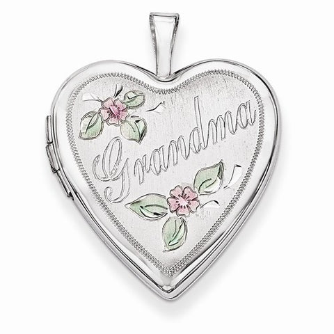 14k Gold 20mm White Gold Enamel Flowers Grandma Heart Locket