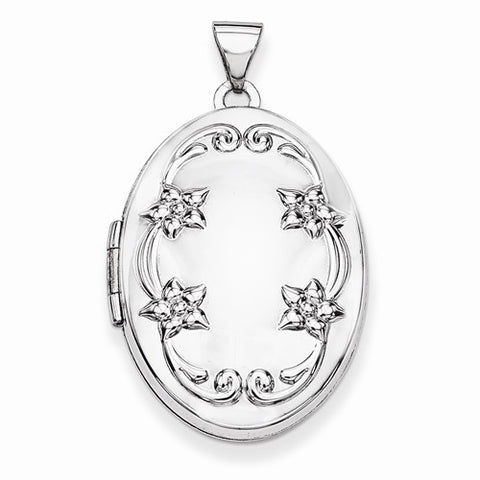 14k White Gold 26mm Oval Floral Scroll Border Locket