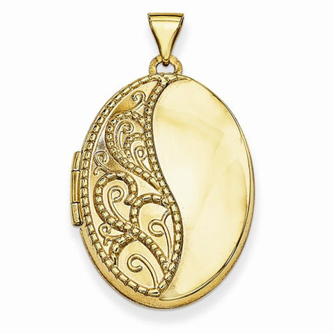 14k Gold 26mm Oval 1/2 Hand Engraved Locket