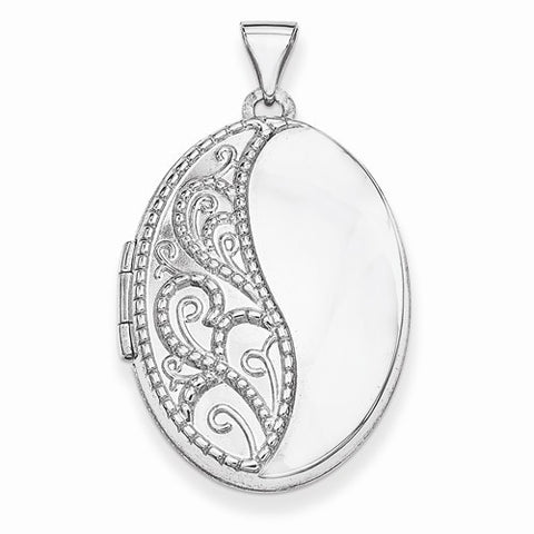 14k White Gold 26mm Oval 1/2 Hand Engraved Locket